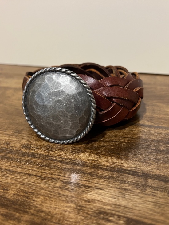 Lucky Brand Accessories - Lucky Brand Braided Brown Leather Belt with Hammered Silver-Tone Buckle